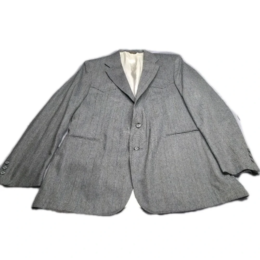Vintage Pagano West Western Blazer Sport Coat Mens 46L Gray Made USA